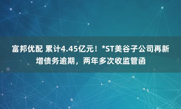 富邦优配 累计4.45亿元！*ST美谷子公司再新增债务逾期，两年多次收监管函